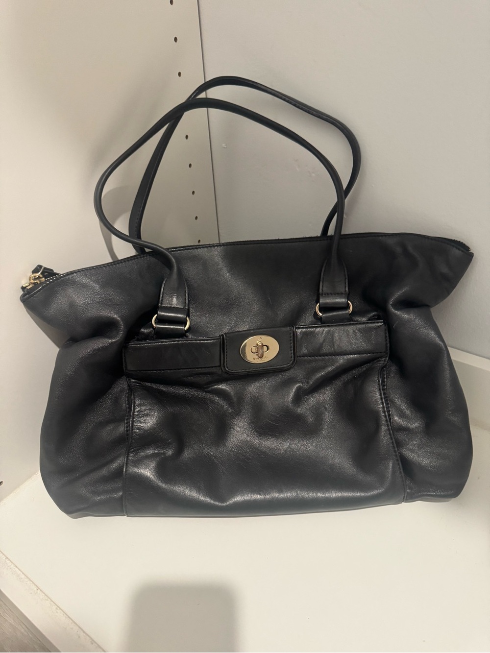 Kate Spade Leather Tote Work Handbag with Gold Turn-Lock